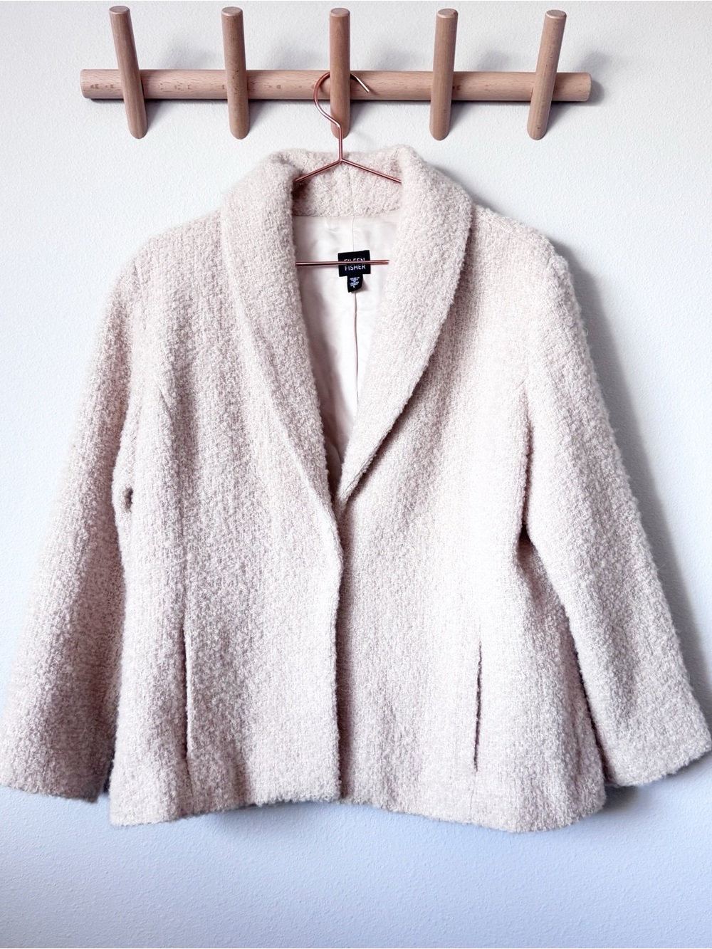 Eileen Fisher Light Cream Bouclé Shawl-Collar Jacket